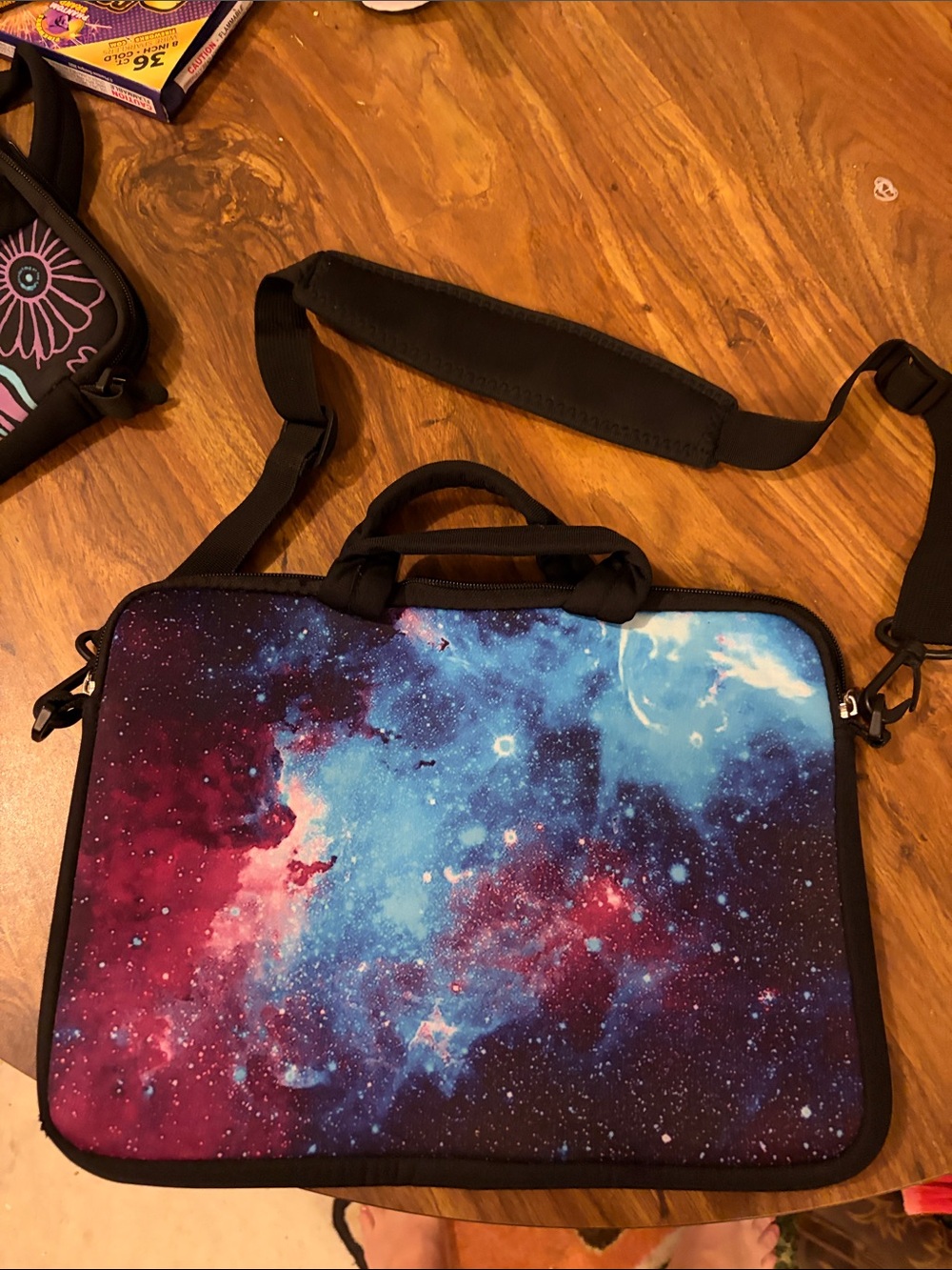 Galaxy Print Laptop Messenger Bag - Black Strap